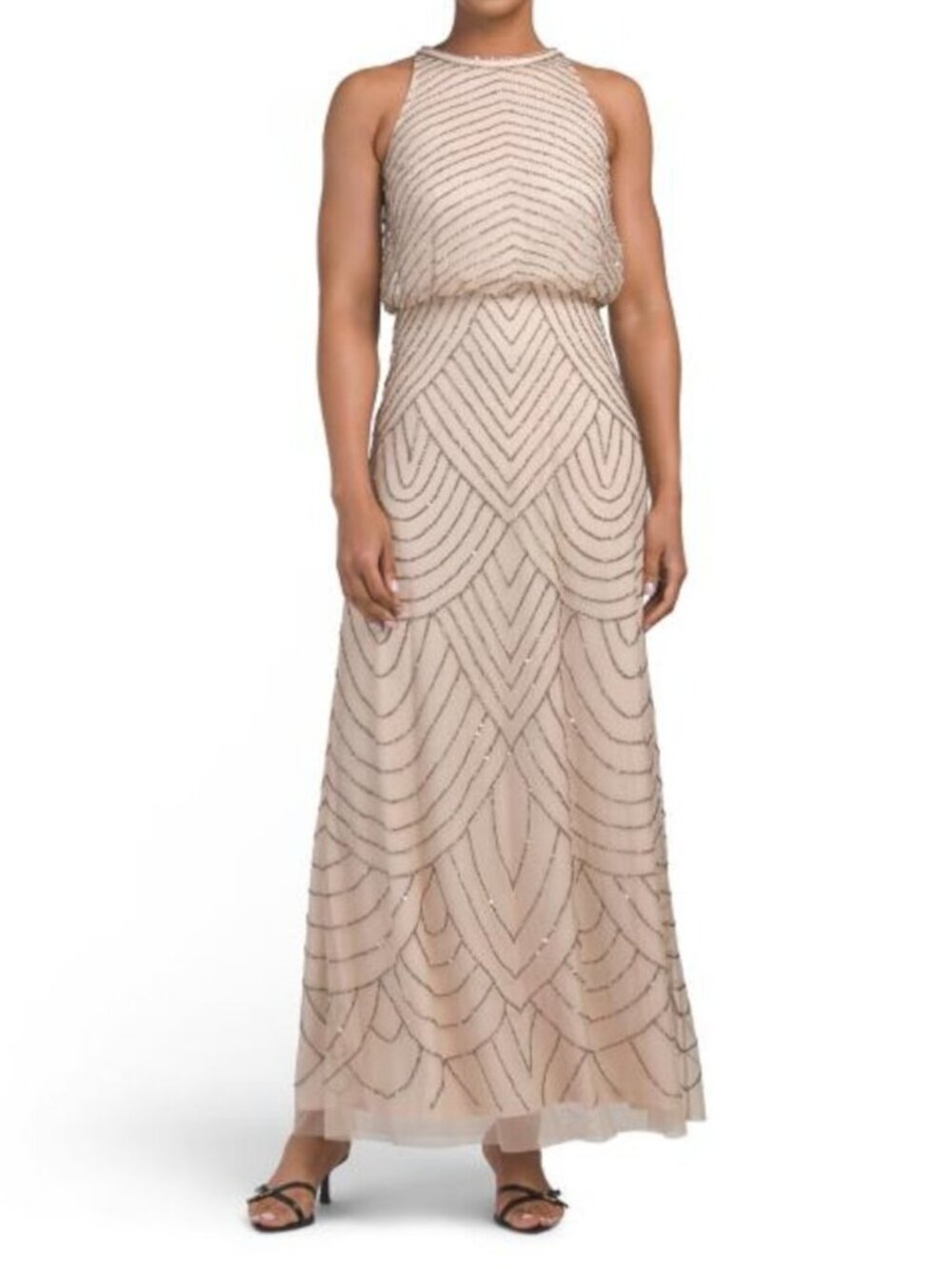 ADRIANNA PAPELL Sleeveless Blouson Beaded Gown